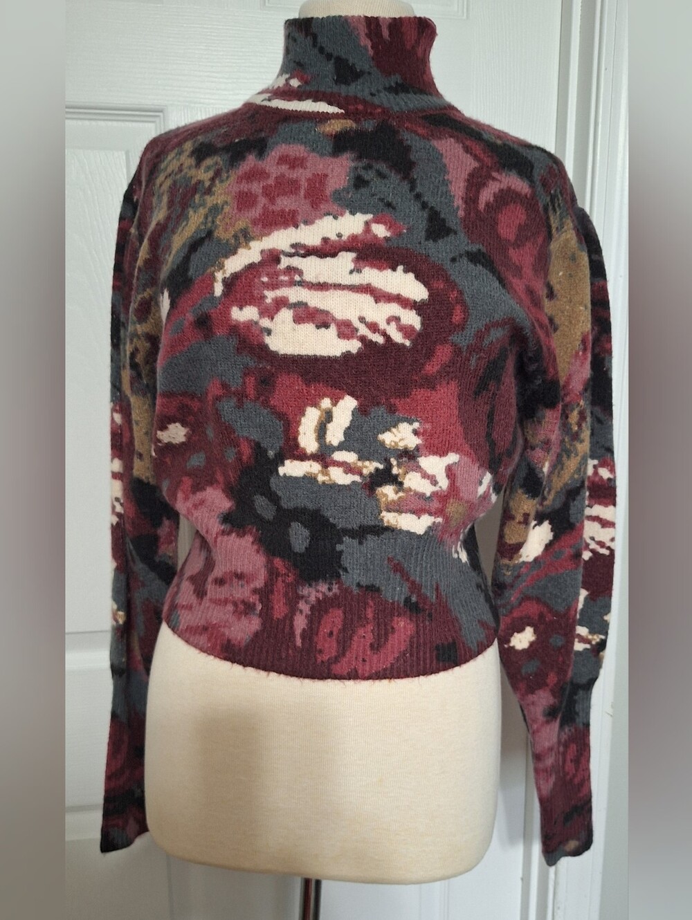 ZARA Multicolor Floral Mock neck Knit Pullover Sweater Long Sleeve Size S